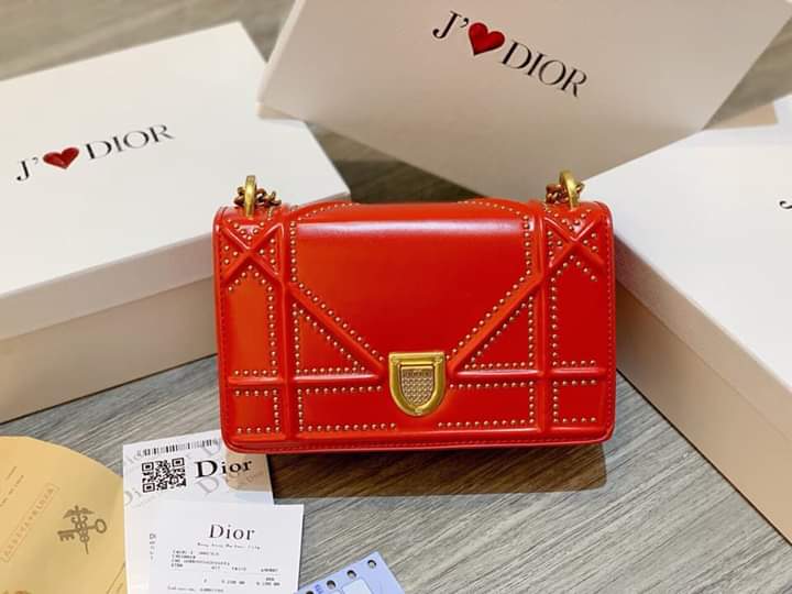 Túi Xách Dior Lady Mini Siêu Cấp Da Bóng Màu Đỏ Đô