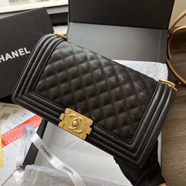 Chanel Boy Handbag Black Gold  Nice Bag