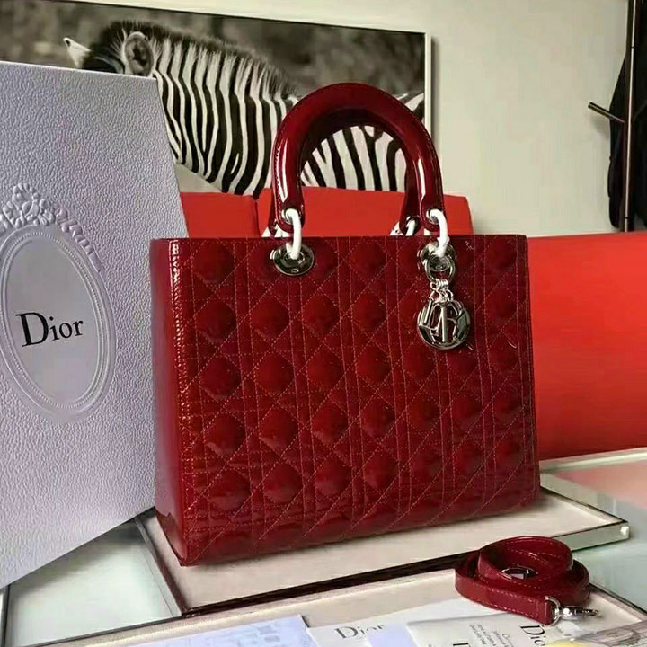 Túi Xách Dior Lady Super 3 Ô Màu Đỏ Khóa Bạc Đẹp